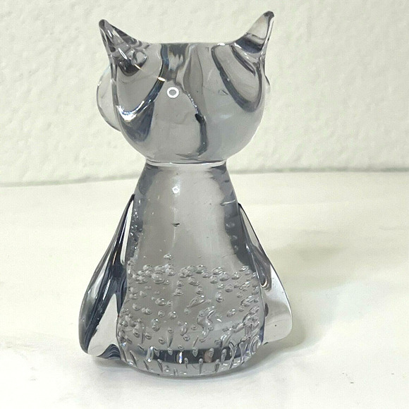 Vintage Clear Glass Owl Paperweight Figurine Controlled Bubble Art Glass 1980s - Picture 4 of 7